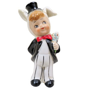 Mid Century Napco Easter Boy In Tuxedo Bunny Ears Figurine 1950's Japan MCM